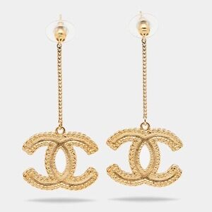 Chanel gold logo drop earrings